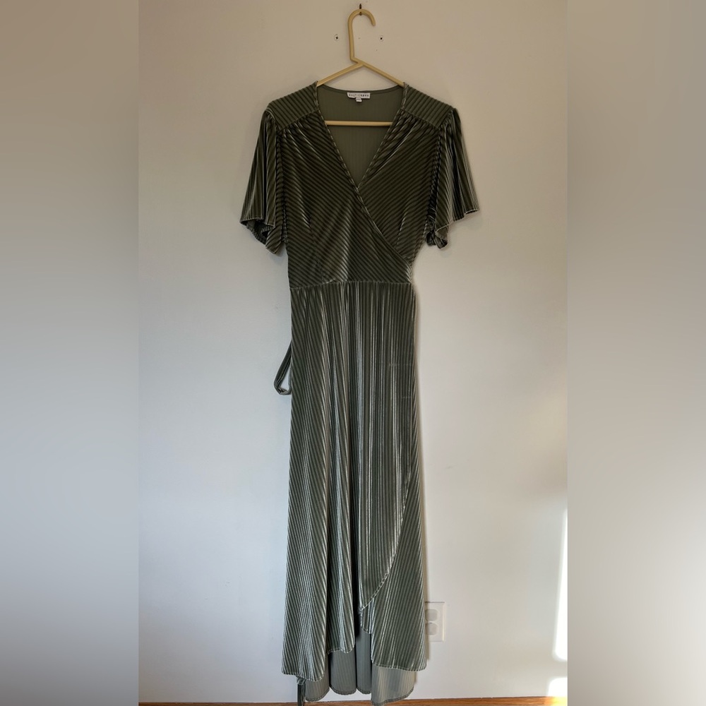 Baltic Born Andi Ribbed Velvet Maxi Wrap Dress in Sage Green Size XXXL